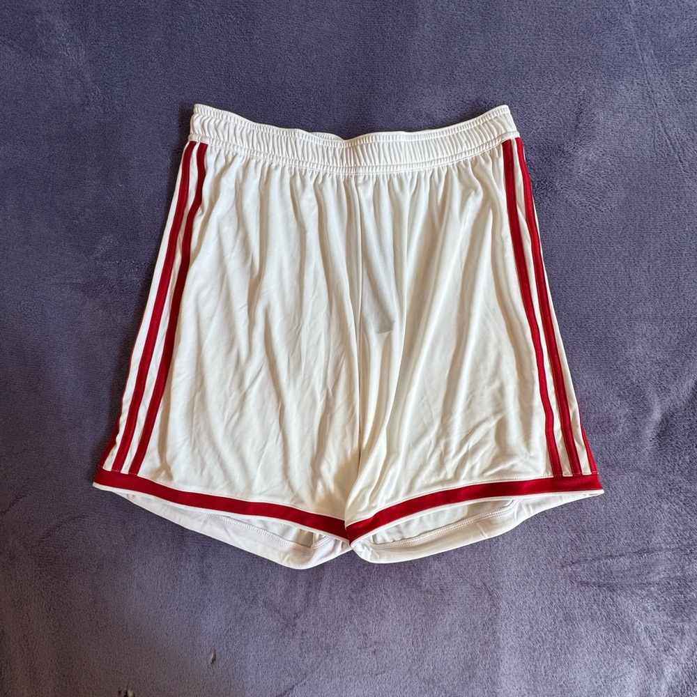 Adidas White and Red Striped Soccer Shorts & 3 pairs of Red Adidas Soccer Socks